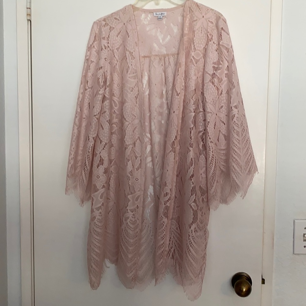 Blush pink lace kimono / coverup